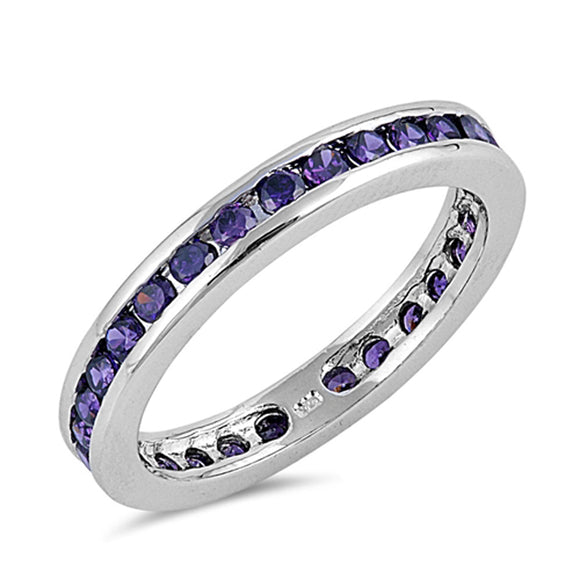 Eternity Amethyst CZ Beautiful Ring New .925 Sterling Silver Band Sizes 5-10