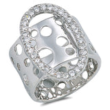 Clear CZ Oval Round Cutout Ring New .925 Sterling Silver Bubble Band Sizes 5-10