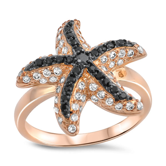 Rose Gold-Tone Clear CZ Starfish Ring New .925 Sterling Silver Band Sizes 6-10