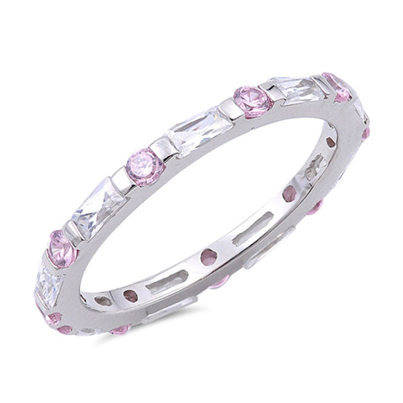 Eternity Pink CZ Stackable Cute Ring New .925 Sterling Silver Band Sizes 5-10