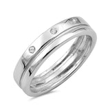 Grooved Wedding Clear CZ Unique Ring New .925 Sterling Silver Band Sizes 6-9