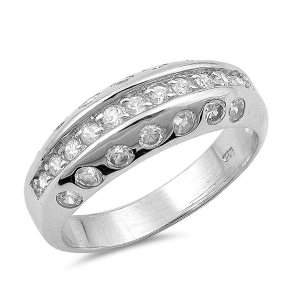 Round White CZ Polished Wedding Ring New .925 Sterling Silver Band Sizes 6-9