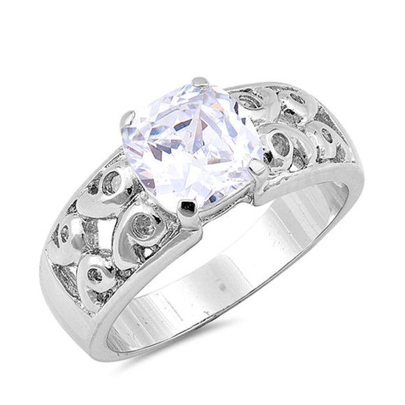 Solitaire Clear CZ Vintage Filigree Ring .925 Sterling Silver Band Sizes 6-9