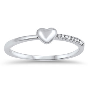 Puffed Heart Micro Pave Clear CZ Promise Ring Sterling Silver Band Sizes 4-10