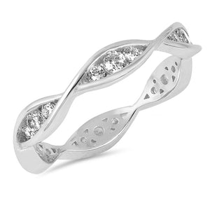 Eternity Clear CZ Wave Criss Cross Knot Ring 925 Sterling Silver Band Sizes 4-10