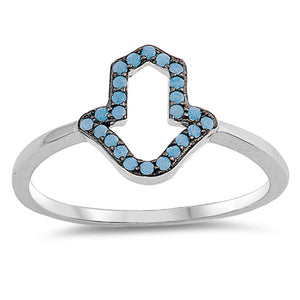 Turquoise Hamsa Classic Ring New .925 Sterling Silver Band Sizes 5-10