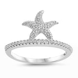 Clear CZ Starfish Micro Pave Animal Ring New 925 Sterling Silver Band Sizes 5-10