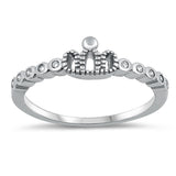 White CZ Oxidized Crown King Ring New .925 Sterling Silver Tiara Band Sizes 4-10