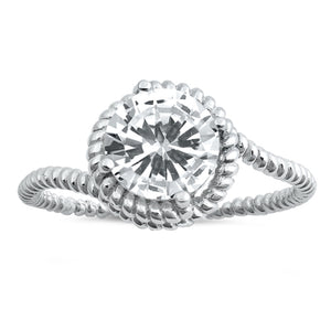 Round Clear CZ Solitaire Twisted Rope Halo .925 Sterling Silver Ring Sizes 5-10