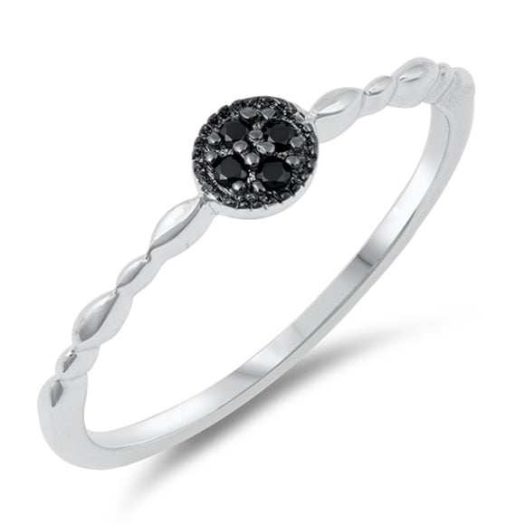 Black CZ Circle Thin Dainty Midi Ring New .925 Sterling Silver Band Sizes 5-10