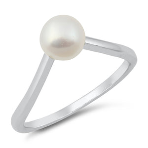 Freshwater Pearl Chevron Pointed V Shape Ring Sterling Silver Band Sizes 4-10