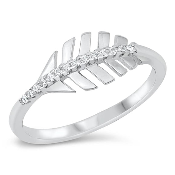 Modern Feather Leaf Clear CZ Ring New .925 Sterling Silver Band Sizes 4-10