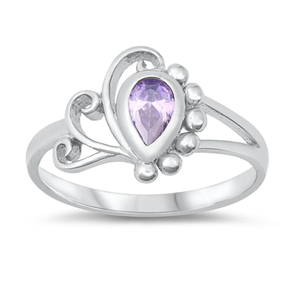 Lavender CZ Polished Cutout Swirl Ring New .925 Sterling Silver Band Sizes 1.5-5