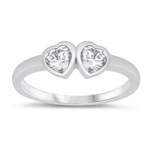 Clear CZ Love Double Heart Elegant Ring New .925 Sterling Silver Band Sizes 1-5