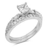 Princess Cut White CZ Bridal Ring Set New .925 Sterling Silver Band Sizes 5-10