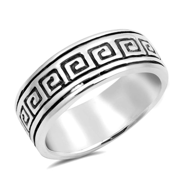 Oxidized Etched Greek Key Wedding Ring New .925 Sterling Silver Band Sizes 6-9