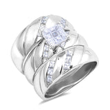 Square White CZ Wide Twist Engagement Ring Set Sterling Silver Band Sizes 5-8