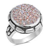 Large Round Champagne CZ Fashion Ring New .925 Sterling Silver Band Sizes 6-10