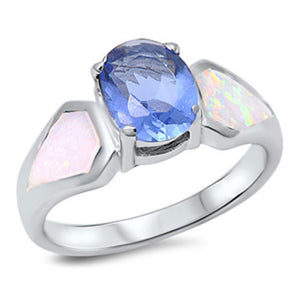 Oval Blue Sapphire CZ Solitaire Ring New .925 Sterling Silver Band Sizes 6-9