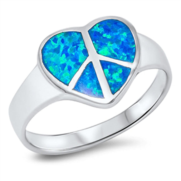 Blue Lab Opal Polished Heart Peace Ring New .925 Sterling Silver Band Sizes 6-9