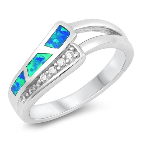 Blue Lab Opal Polished Mosaic Unique Ring New 925 Sterling Silver Band Sizes 5-9