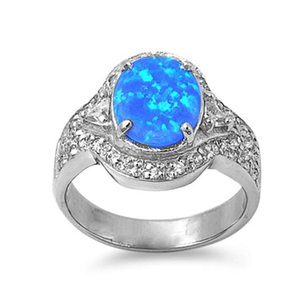 Blue Lab Opal Elegant Unique Solitaire Ring .925 Sterling Silver Band Sizes 5-9