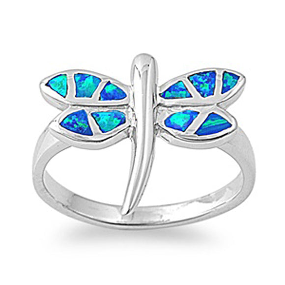 Blue Lab Opal Cute Dragonfly Animal Ring New 925 Sterling Silver Band Sizes 6-9