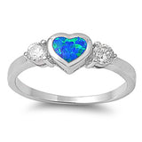 Blue Lab Opal Heart Love Promise Ring .925 Sterling Silver Thumb Band Sizes 5-10