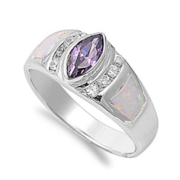 Marquise Amethyst CZ White Lab Opal Ring .925 Sterling Silver Band Sizes 6-10