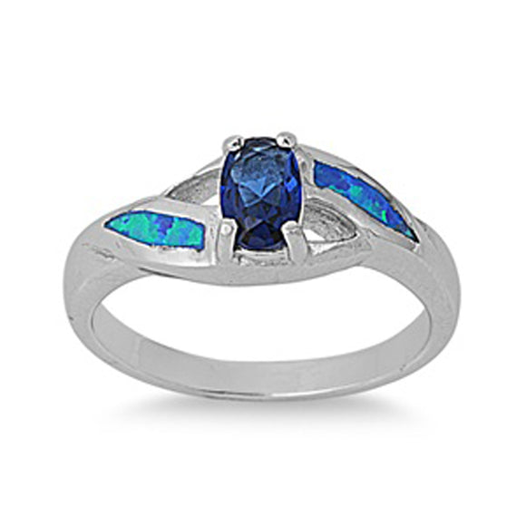 Blue Sapphire CZ Criss Cross Unique Fashion Ring Sterling Silver Band Sizes 5-10