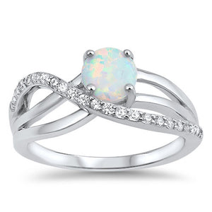 White CZ Knot Round White Lab Opal Solitaire Ring 925 Sterling Silver Sizes 5-10