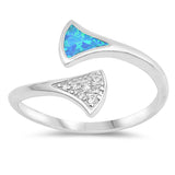 Blue Lab Opal Double Shank Adjustable Midi Ring Sterling Silver Band Sizes 5-10