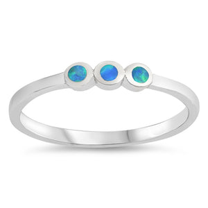 Blue Lab Opal Triple Round Stackable Ring .925 Sterling Silver Band Sizes 4-10