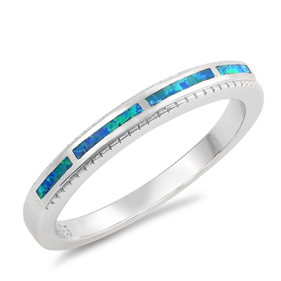 Blue Lab Opal Accent Stacking Fire Ring New .925 Sterling Silver Band Sizes 5-10