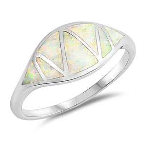 White Lab Opal Zig Zag Wave Carved Ring New .925 Sterling Silver Band Sizes 5-10