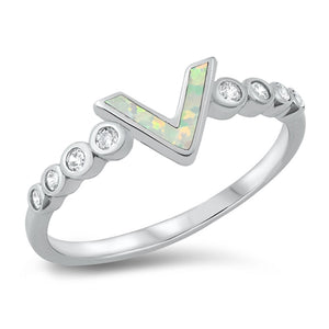 White Lab Opal Studded Chevron Ring New .925 Sterling Silver Band Sizes 5-10