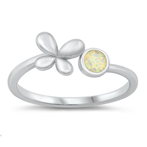 White Lab Opal Bubble Butterfly Animal Ring .925 Sterling Silver Sizes 5-10