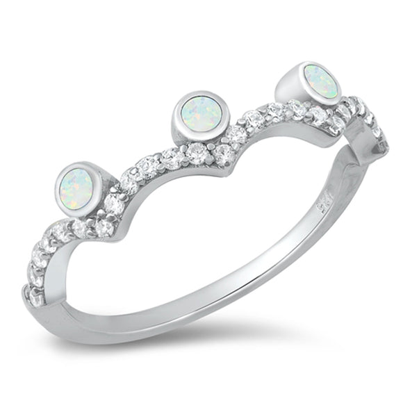 Clear CZ White Lab Opal Princess Ring New .925 Sterling Silver Sizes 5-10