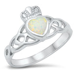 White Lab Opal Celtic Knot Claddagh Ring .925 Sterling Silver Band Sizes 5-10