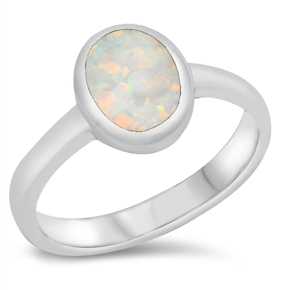 Traditional Polished Ring White Lab Opal .925 Sterling Silver Band Sizes 5-10