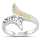 Greek Key Wave Wrap Ring White Lab Opal .925 Sterling Silver Band Sizes 5-10