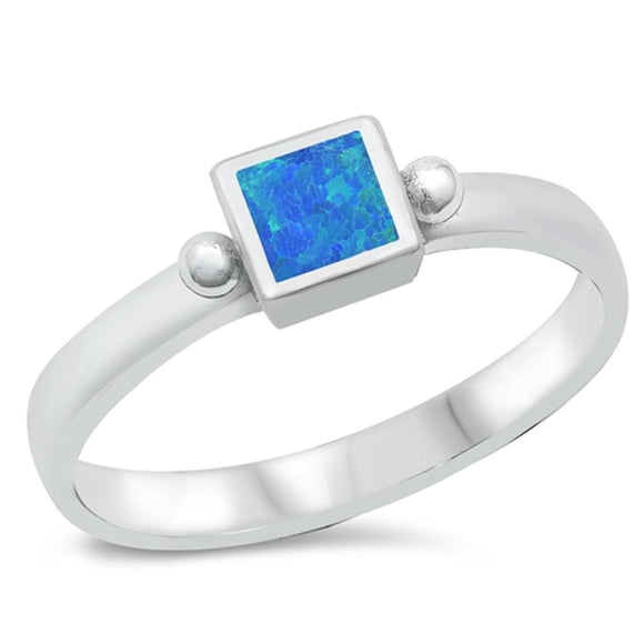 Simple Square Blue Lab Opal Love Ring New .925 Sterling Silver Band Sizes 5-10