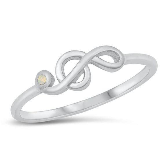 Clef Note Music Note Ring White Lab Opal .925 Sterling Silver Band Sizes 4-10