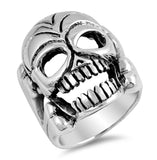 Oxidized Skull Large Biker Heavy Ring New .925 Sterling Silver Band Sizes 8-15