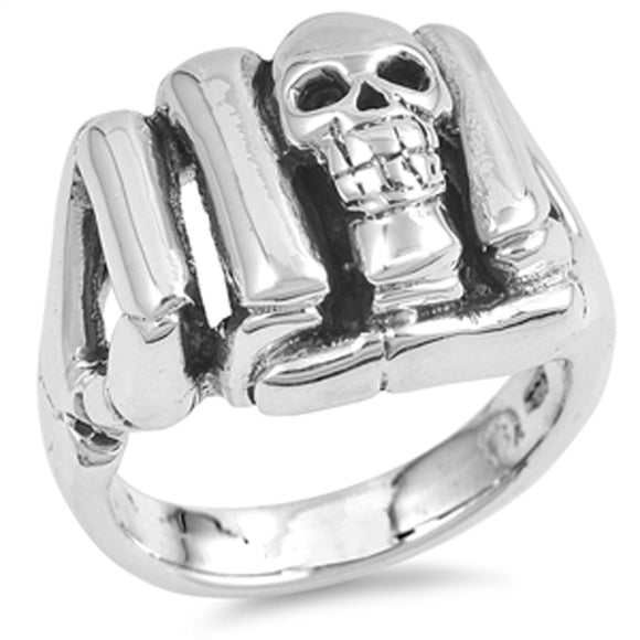 Skull Biker Fist Gang Punch Ring  .925 Sterling Silver Sizes 5-15