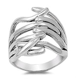 Criss Cross Knot Wide Bar Modern Filigree Ring Sterling Silver Band Sizes 6-10