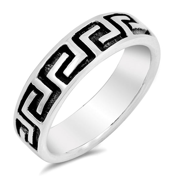 Oxidized Greek Key Wedding Groove Ring New .925 Sterling Silver Band Sizes 5-9