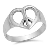 Peace Sign Symbol Heart Purity Love Ring New 925 Sterling Silver Band Sizes 4-10