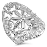 High Polish Flower Filigree Wide Ring New .925 Sterling Silver Band Sizes 6-9