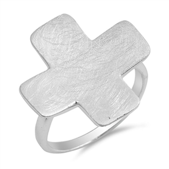 Concave Brushed Large Christian Cross Ring .925 Sterling Silver Band Sizes 6-9